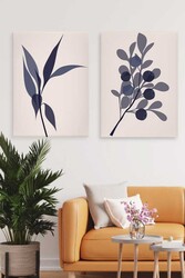 Kətan Mor Çiçek Deseni 2'li Tablo Seti 0709 - Markaev