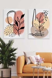 Kətan Pastel Çiçek Deseni 2'li Tablo Seti 0710 - Markaev