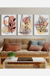 Kətan Pastel Çiçek Deseni 3'lü Tablo Seti 0810 - Markaev