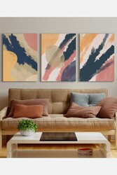 Kətan Pastel Vurgulu 3'lü Tablo Seti 0813 - Markaev