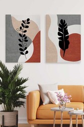 Kətan Red Floral Deseni 2'li Tablo Seti 0717 - Markaev