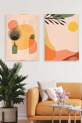 Kətan Renkli Tropikal Deseni 2'li Tablo Seti 0719 - Markaev