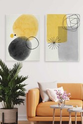 Kətan Sarı Pastel Deseni 2'li Tablo Seti 0721 - Markaev