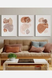 Kətan Sonbahar Çiçek Deseni Tablo 3'lü Tablo Seti 0820 - Markaev