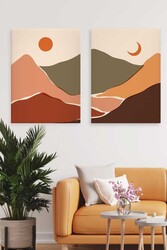 Kətan Sun Moon Deseni 2'li Tablo Seti 0724 - Markaev