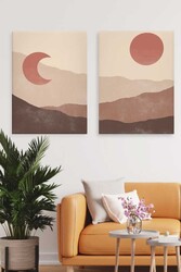 Kətan Sun Moon Mountain Deseni 2'li Tablo Seti 0725 - Markaev