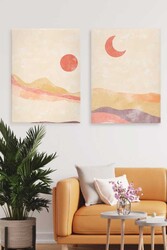 Kətan Sun Moon Mountain Deseni 2'li Tablo Seti 0726 - Markaev