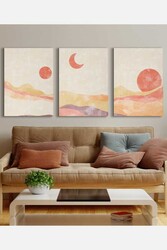 Kətan Sun Moon Mountain Deseni Tablo 3'lü Tablo Seti 0821 - Markaev