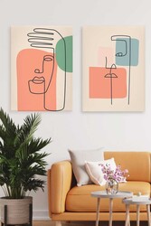 Kətan Sür Realist Yüz Deseni 2'li Tablo Seti 0728 - Markaev