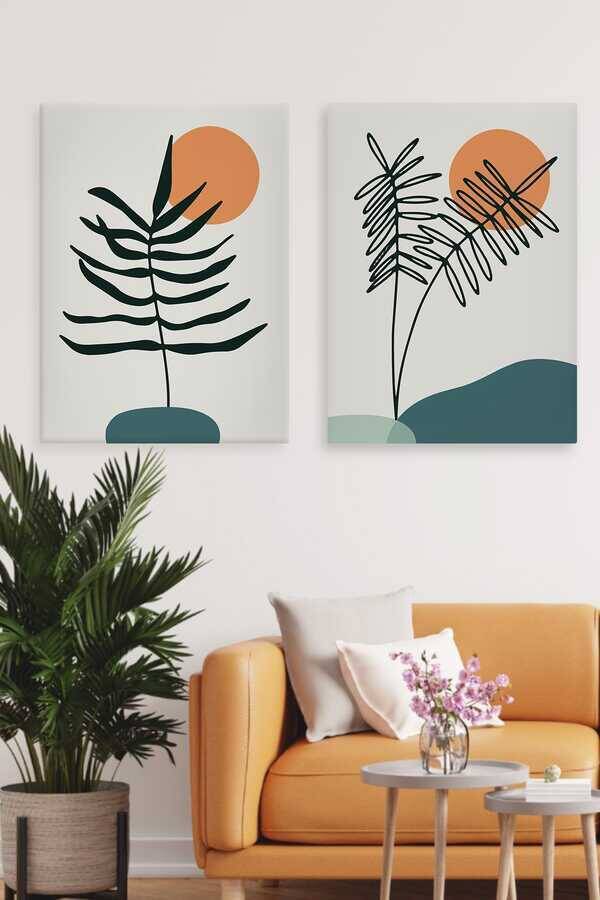 Kətan Tropical Sun Deseni 2'li Tablo Seti 0730 - 1