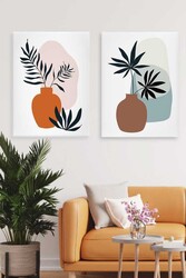 Kətan Tropikal Vazo Deseni 2'li Tablo Seti 0733 - Markaev