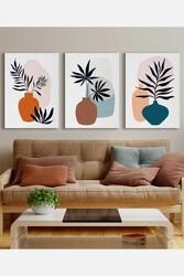 Kətan Tropikal Vazo Deseni Tablo 3'lü Tablo Seti 0826 - Markaev