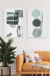 Kətan Yeşil Pastel Deseni 2'li Tablo Seti 0737 - Markaev