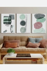 Kətan Yeşil Pastel Deseni Tablo 3'lü Tablo Seti 0831 - Markaev