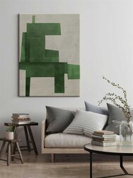 Kətan Yeşil Renkli Geometrik Modern Tablo 1032 - Markaev
