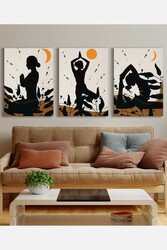 Kətan Yoga Deseni Tablo 3'lü Tablo Seti 0832 - Markaev