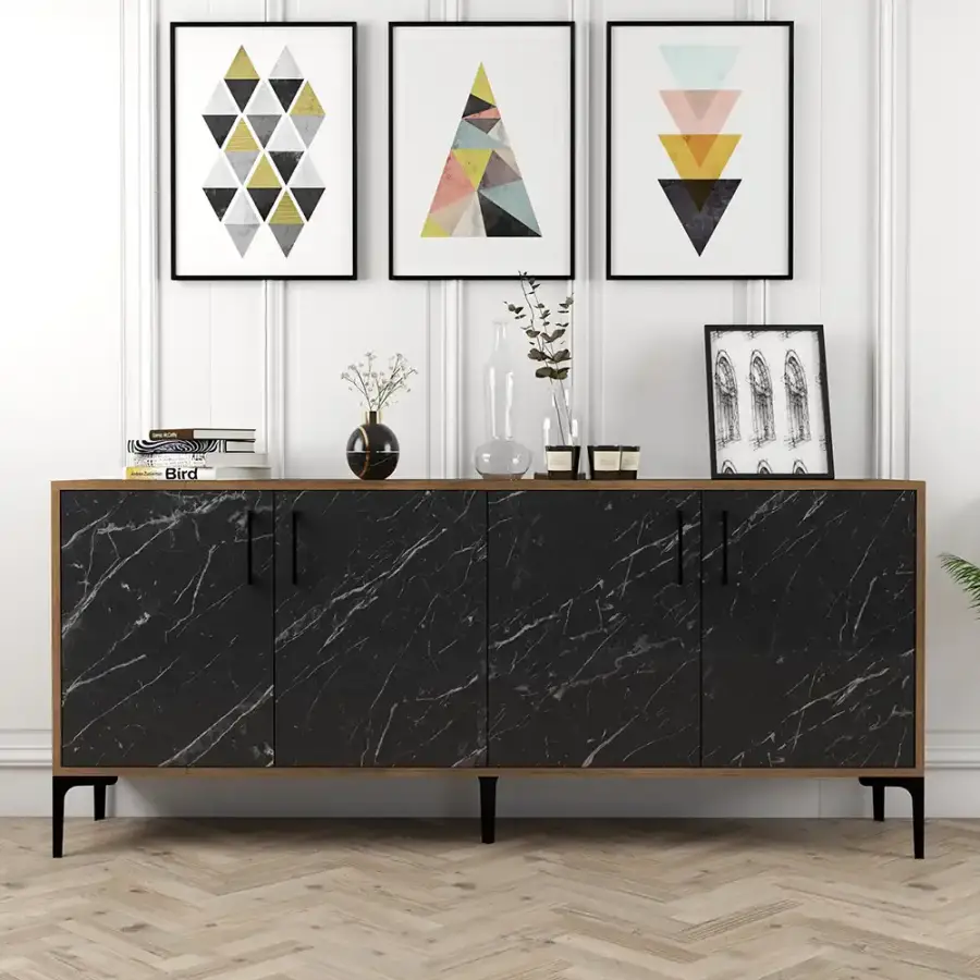 Kiev Konsol 180cm - Cəviz/Qara Mərmər - 1