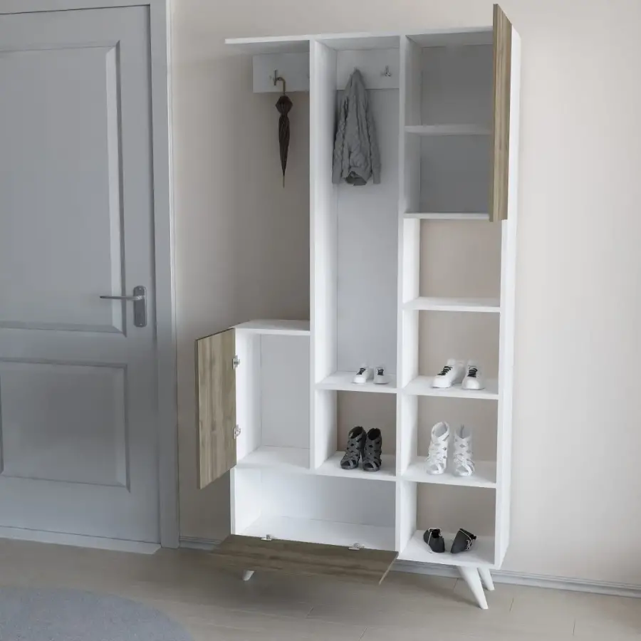 Kiray Asılqanlı Dəhliz Dolabı - Ağ/Cəviz - 2