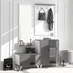 Kuvars Güzgülü Asılqanlı Asılqanlı Dəhliz Dolabı - Antrasit/Ağ - Decoroom Collection (1)