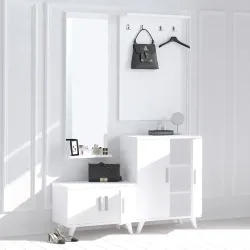 Kuvars Güzgülü Asılqanlı Dəhliz Dolabı - Ağ - Decoroom Collection (1)