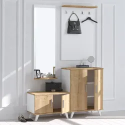 Kuvars Güzgülü Asılqanlı Dəhliz Dolabı - Meşə/Ağ - Decoroom Collection (1)