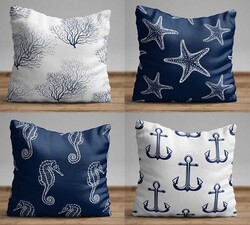 Lacivert Deniz Temalı Dörtlü Yastıq Üzü103 - Markaev