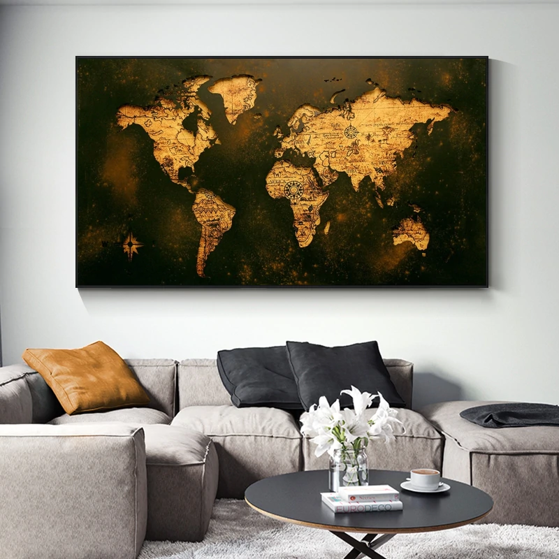 Large Retro Map Kətan Tablo TB1371 - 1