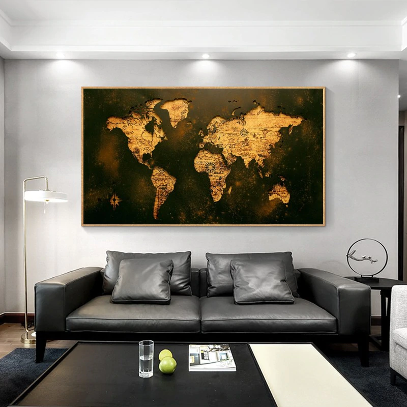 Large Retro Map Kətan Tablo TB1371 - 3
