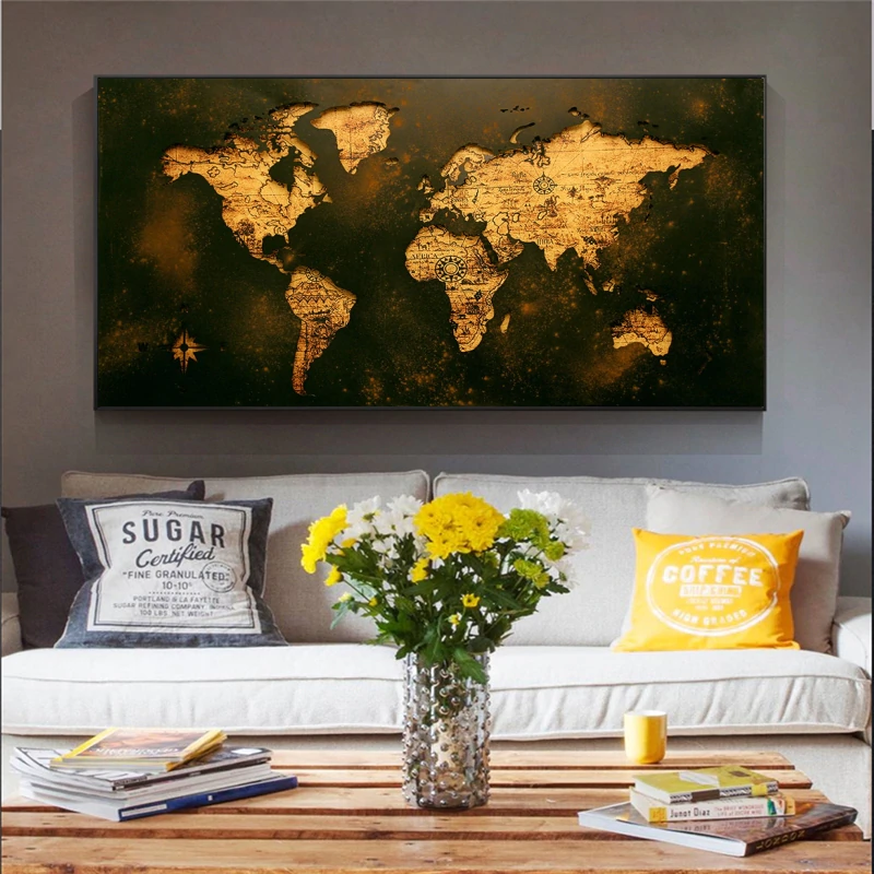 Large Retro Map Kətan Tablo TB1371 - 4