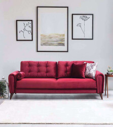 Lenol 3 Yerli Divan - Tünd Qırmızı - Decore Mobilya