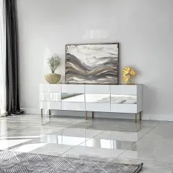 Leon Tv Stend - Güzgü / Gold Ayaq 