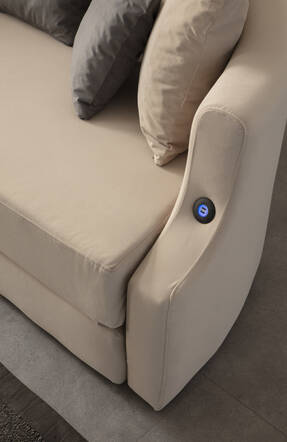 Letto Vip Akıllı Yuvarlak Yataklı Kadife Çarpayı Kanepe - Krem - 7