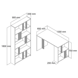 Lima Çalışma Masası və Kitab Rəfi Dəsti - Ağ/Sarı - Monteme (1)
