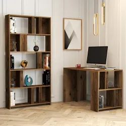 Lima Çalışma Masası və Kitab Rəfi Dəsti - Cəviz 