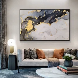 Liquid Gold Abstract Marble Kətan Tablo TB1606 - 1