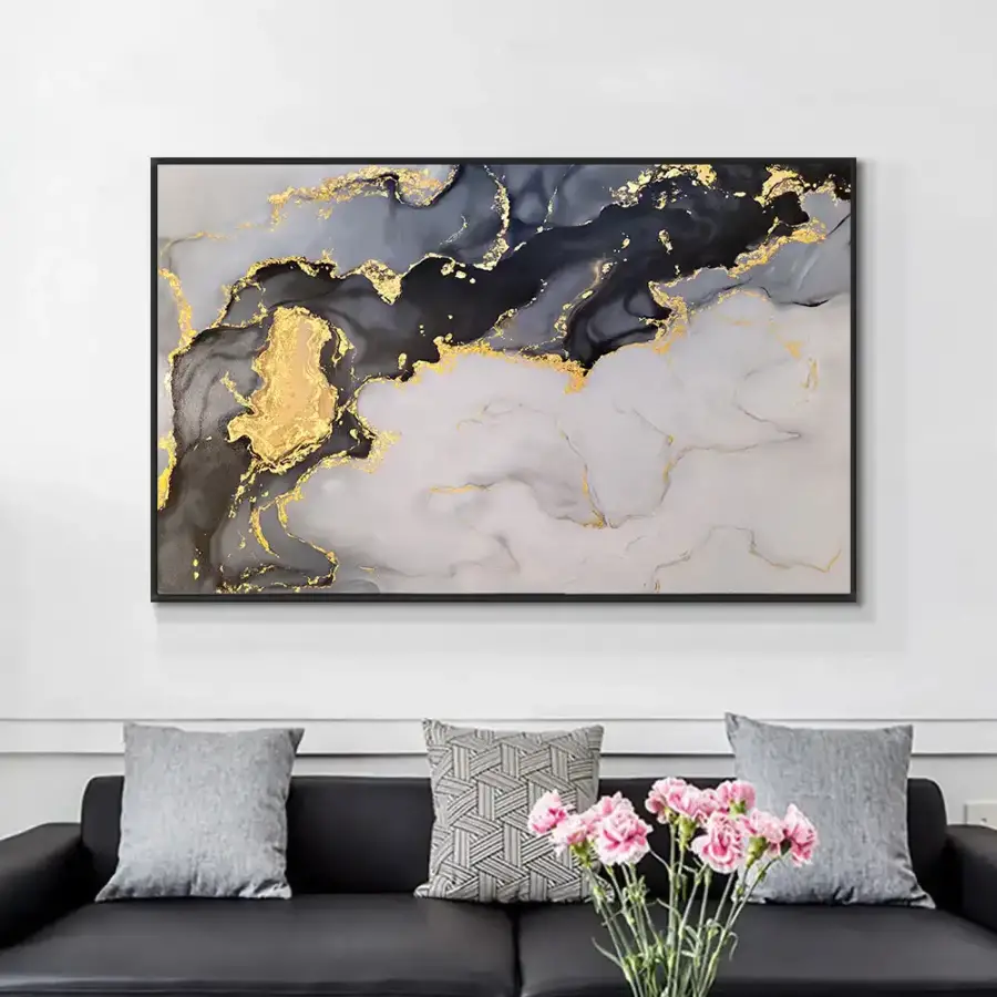 Liquid Gold Abstract Marble Kətan Tablo TB1606 - 3