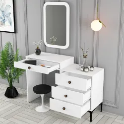 Lizbon Güzgülü Makiyaj Masası - Ağ - Modev (1)