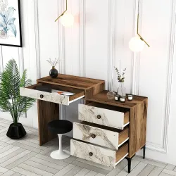 Lizbon Makiyaj Masası - Cəviz/Ağ Mərmər - 2