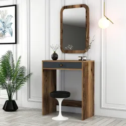 Lizbon Güzgülü Mini Makiyaj Masası - Cəviz/Antrasit - 2