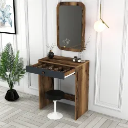Lizbon Güzgülü Mini Makiyaj Masası - Cəviz/Antrasit - 3