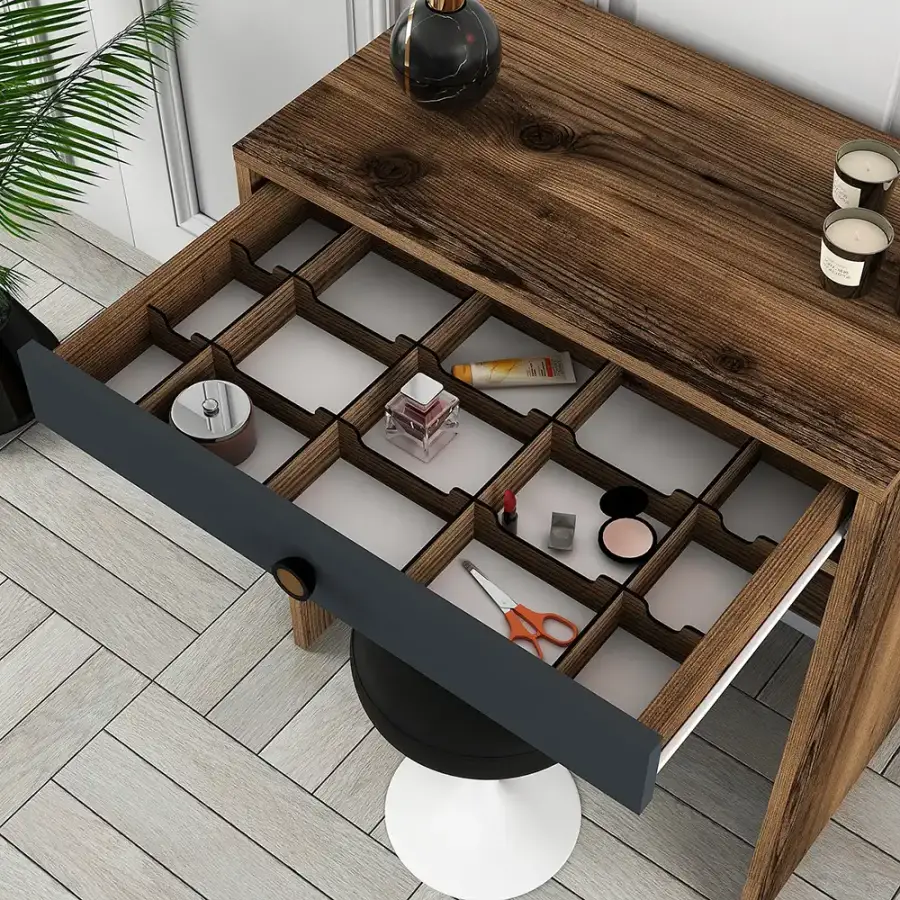 Lizbon Güzgülü Mini Makiyaj Masası - Cəviz/Antrasit - 4
