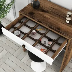 Lizbon Güzgülü Mini Makiyaj Masası - Cəviz/Ağ - 4