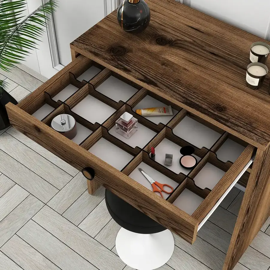 Lizbon Güzgülü Mini Makiyaj Masası - Cəviz - 4