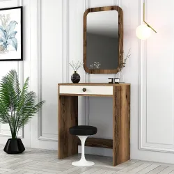 Lizbon Güzgülü Mini Makiyaj Masası - Cəviz/Krem - 3