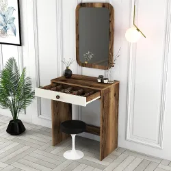 Lizbon Güzgülü Mini Makiyaj Masası - Cəviz/Krem - 2