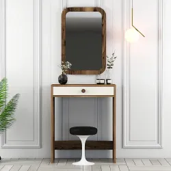 Lizbon Güzgülü Mini Makiyaj Masası - Cəviz/Krem - 1
