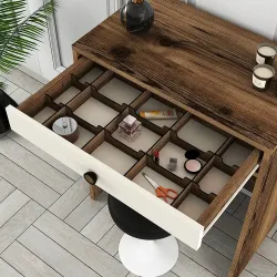 Lizbon Güzgülü Mini Makiyaj Masası - Cəviz/Krem - 4