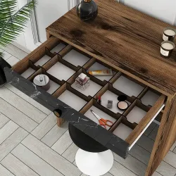 Lizbon Güzgülü Mini Makiyaj Masası - Cəviz/Qara Mərmər - 4