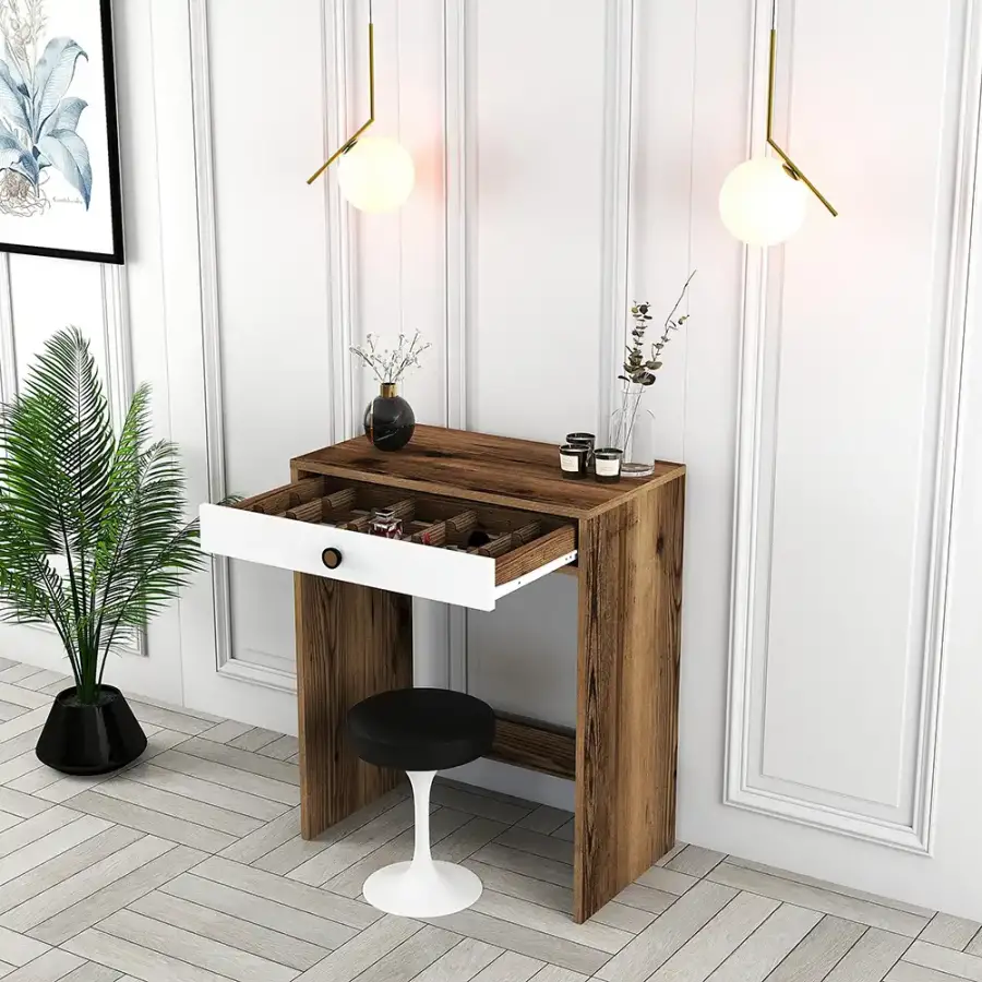 Lizbon Mini Makiyaj Masası - Cəviz/Ağ - 3