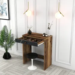 Lizbon Mini Makiyaj Masası - Cəviz/Qara Mərmər - Modev (1)